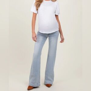 Pinkblush Light Blue Wide Leg Maternity Jeans